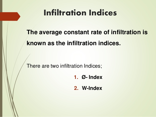 USE OF INFILTRATION INDICES